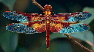 绚丽彩翼蜻蜓停栖枝头