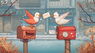 信鸽在邮箱间传递信件