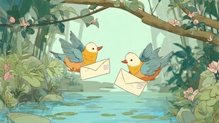 林间飞鸟传信浪漫场景