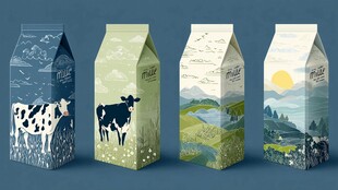 创意奶牛风景图案牛奶包装