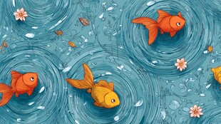 水中金鱼嬉戏插画图案