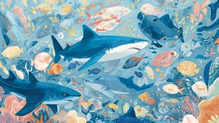 梦幻海底鲨鱼与多彩生物