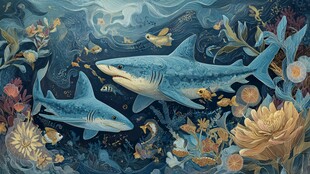 梦幻海底双鲨共游景象