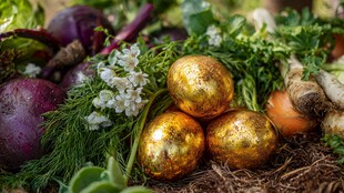 金蛋与新鲜蔬菜的组合