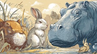 河马与小动物的温馨场景