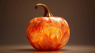 精美雕刻南瓜 秋叶装饰