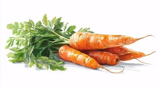 新鲜胡萝卜带绿叶插画