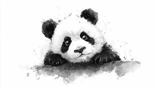 水墨风可爱熊猫探身画面