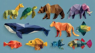 多彩低多边形动物折纸集合