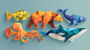 多彩折纸海洋陆地动物集合