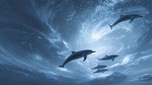 海豚在蓝色海洋中畅游