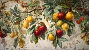 枝头硕果累累的复古风画面