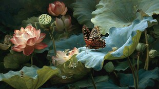 蝶舞荷间 尽显自然之美