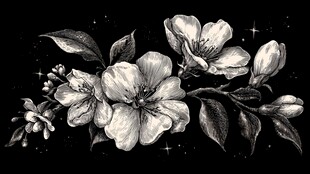 黑白手绘花卉花枝图案