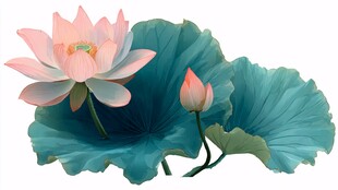 粉色荷花与翠绿荷叶图