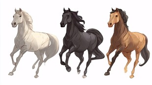 三匹马奔腾的生动插画