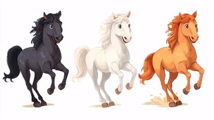 三匹骏马奔腾的欢乐场景