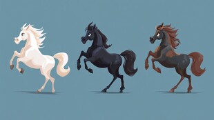 三匹骏马姿态各异