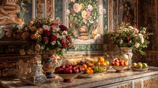 欧式奢华室内的花卉水果摆饰