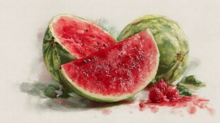 水彩画中鲜美的切开西瓜