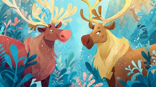 森林中对视的两只麋鹿