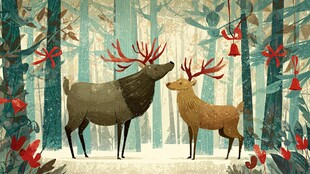 森林中的驯鹿浪漫场景