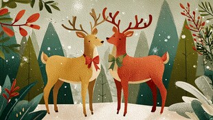 冬日林中的浪漫双鹿