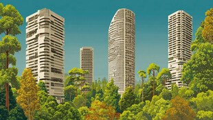 森林中的现代高楼建筑群