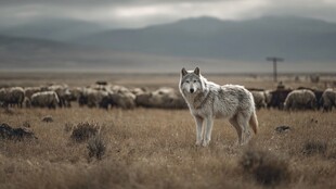 旷野孤狼与羊群的对峙
