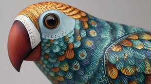 色彩斑斓的鹦鹉艺术雕塑