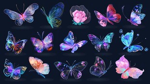 梦幻炫彩蝴蝶集合插画