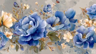 蓝黄花卉精美装饰图案