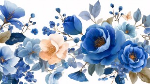 蓝粉花卉边框图案设计