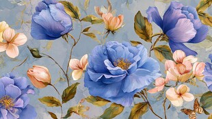 蓝粉花卉图案精美壁纸