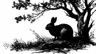 树下野兔剪影