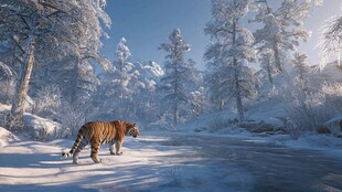 雪地中独行的斑斓猛虎