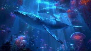梦幻深海中的鲸鱼与水母