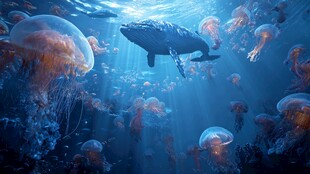 梦幻海底 鲸鱼与水母共舞