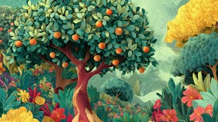 梦幻橘树绘就多彩田园景