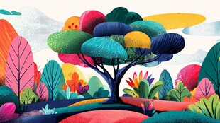 奇幻多彩的森林树木景观