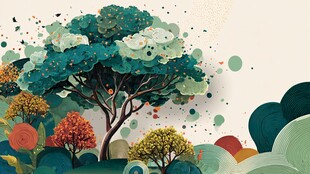 梦幻多彩的森林树木景观