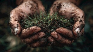 双手捧起新生绿意