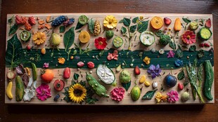 缤纷果蔬创意拼图展示