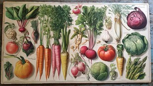 复古风多彩蔬菜插画图