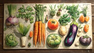 复古风多彩蔬菜插画展示