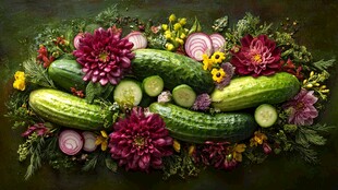 花卉与黄瓜组成的创意摆盘