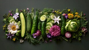 多彩蔬菜与花卉创意组合