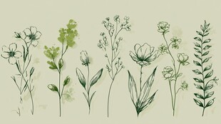 手绘清新花草植物集合