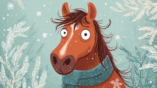 雪地中戴围巾的可爱小马