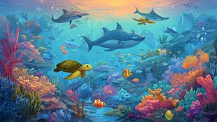 梦幻海底世界海洋生物共舞